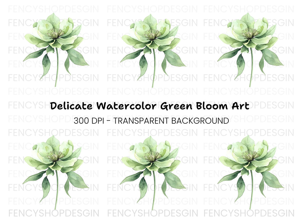 Elegant Green Hellebore Flower Clipart Bundle