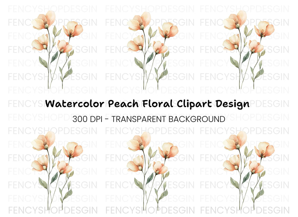 Graceful Orange Floral Clipart Bundle