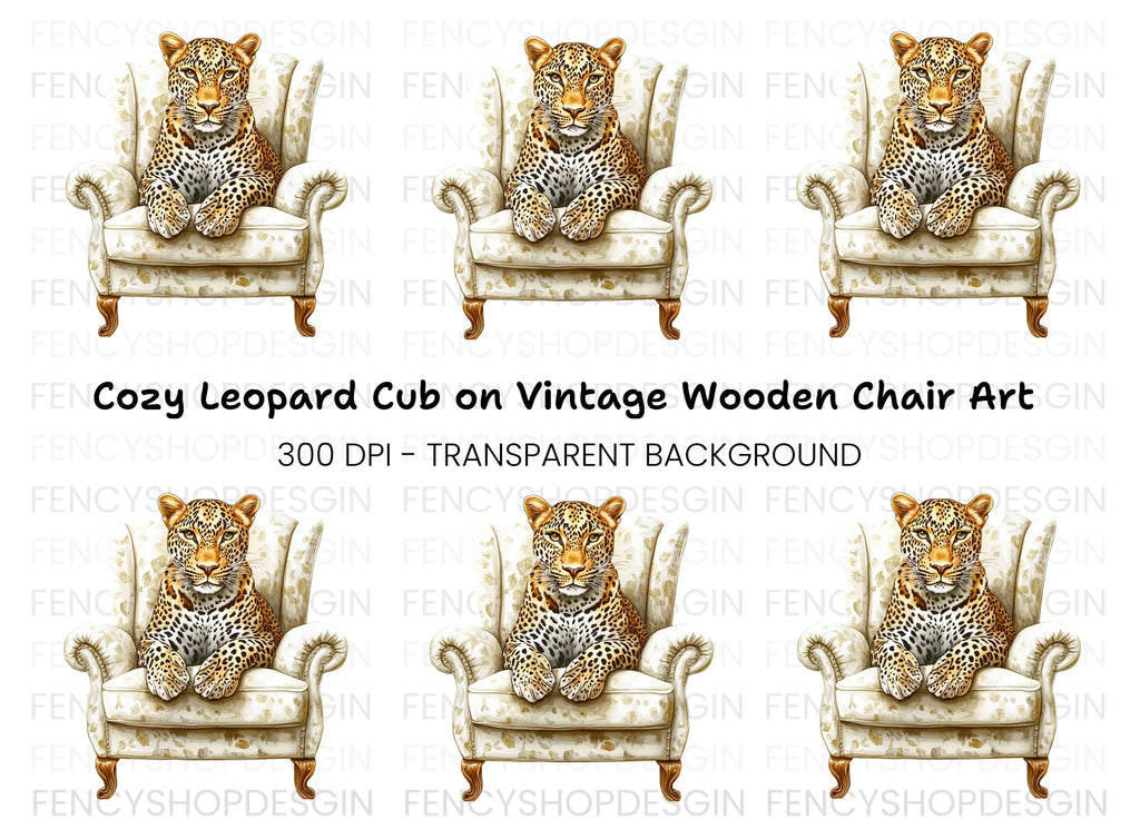 Elegant Leopard in Armchair Clipart Bundle