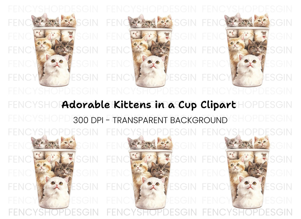 Kitten in Cup Clipart Bundle