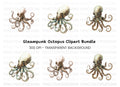 White Steampunk Octopus Clipart Bundle