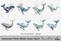 Floral Whales Ocean Clipart Bundle