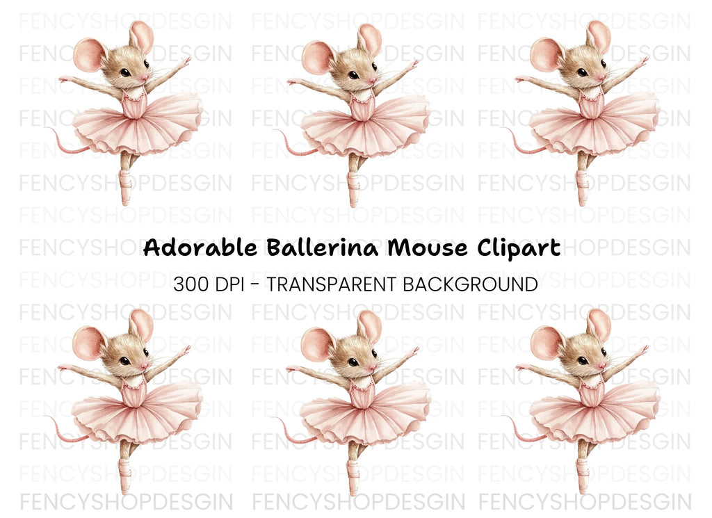 Cute Ballerina Mouse Clipart Bundle