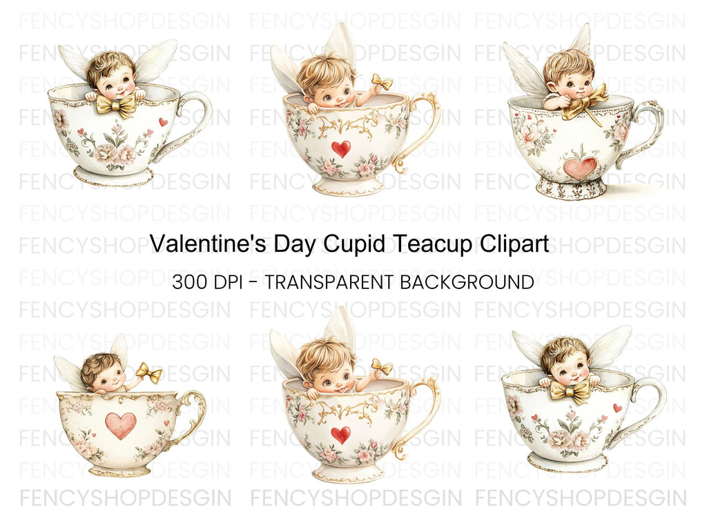 Cute Cherubs in Teacups Clipart Bundle