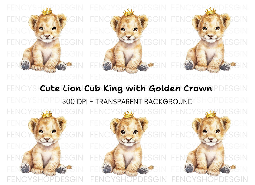 Adorable Baby Lion with Crown Clipart Bundle