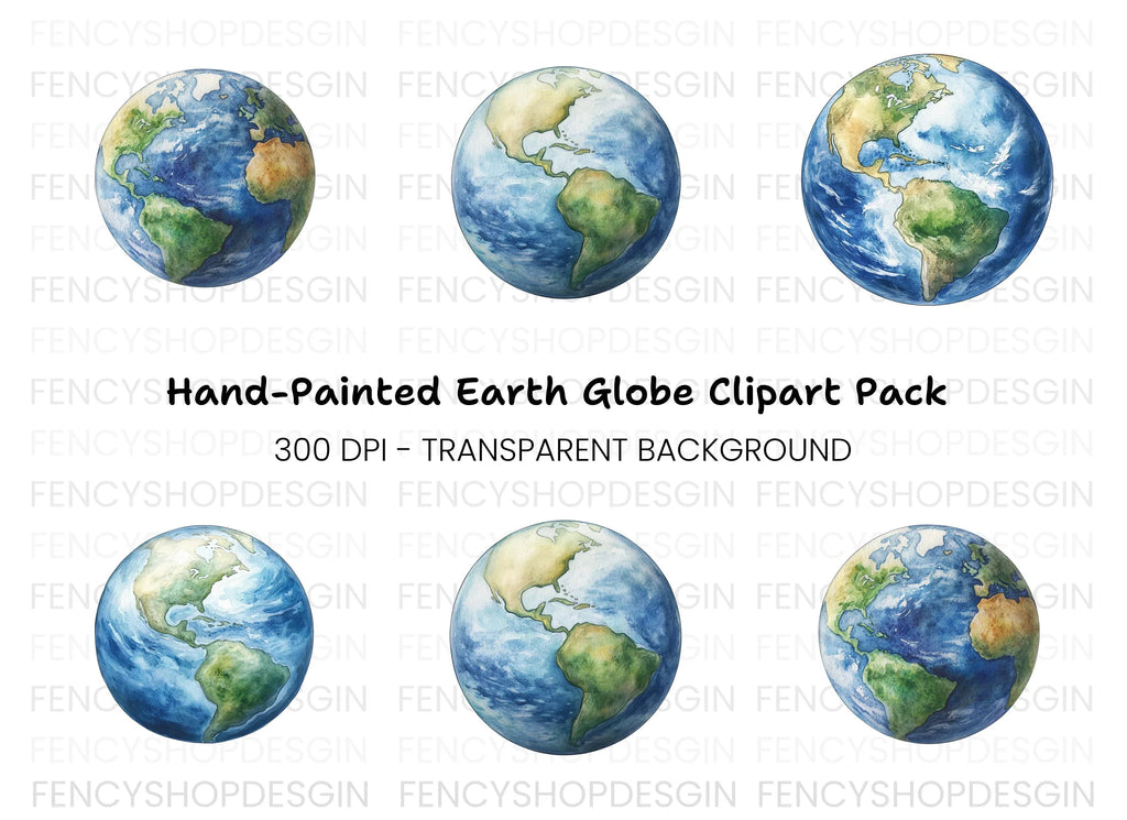 Hand Painted Earth Globes Clipart Bundle