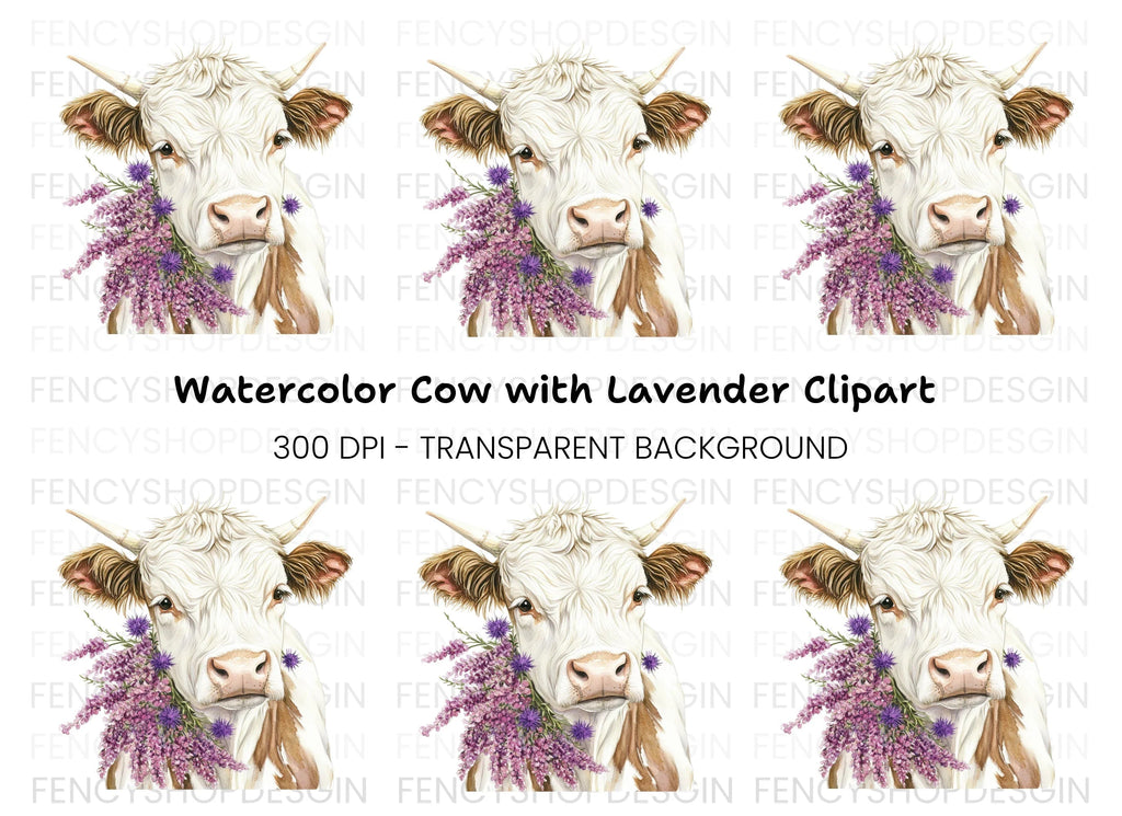 Highland Cow with Lavender Clipart Bundle