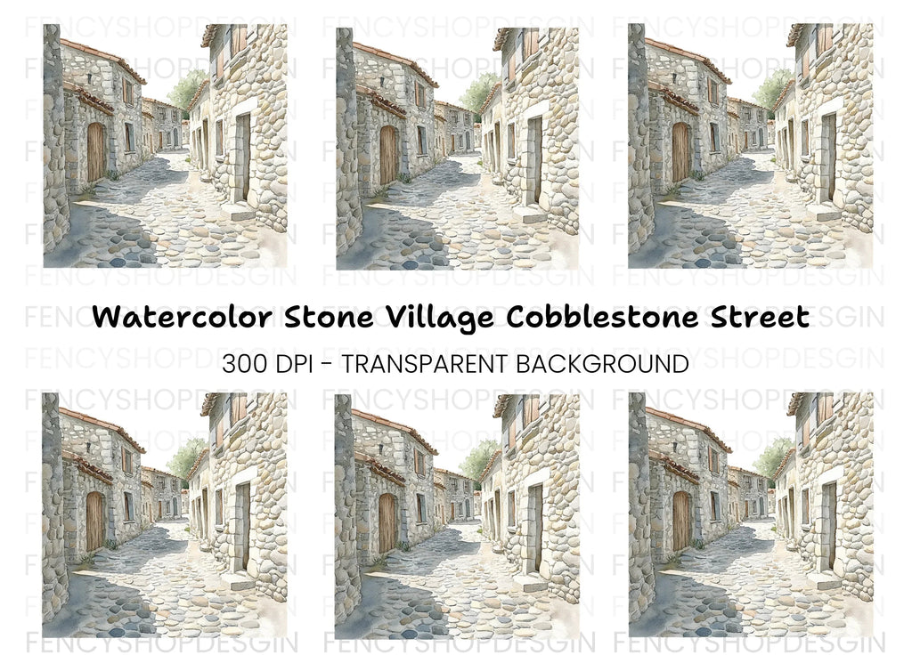 Stone Village Alleyway Clipart Bundle