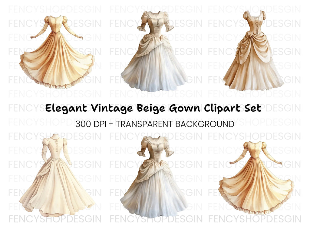 Vintage Wedding Dress Clipart Bundle