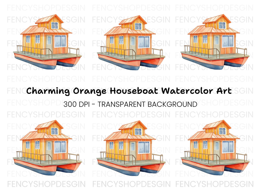 Orange Houseboat Clipart Bundle