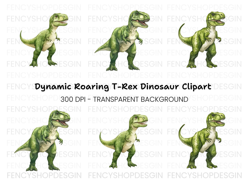 Green Rex Dinosaur Clipart Bundle