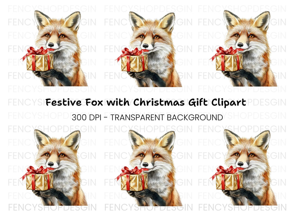 Festive Fox with Christmas Gift Clipart Bundle
