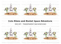 Cute Aliens and Rocket Ship Clipart Bundle