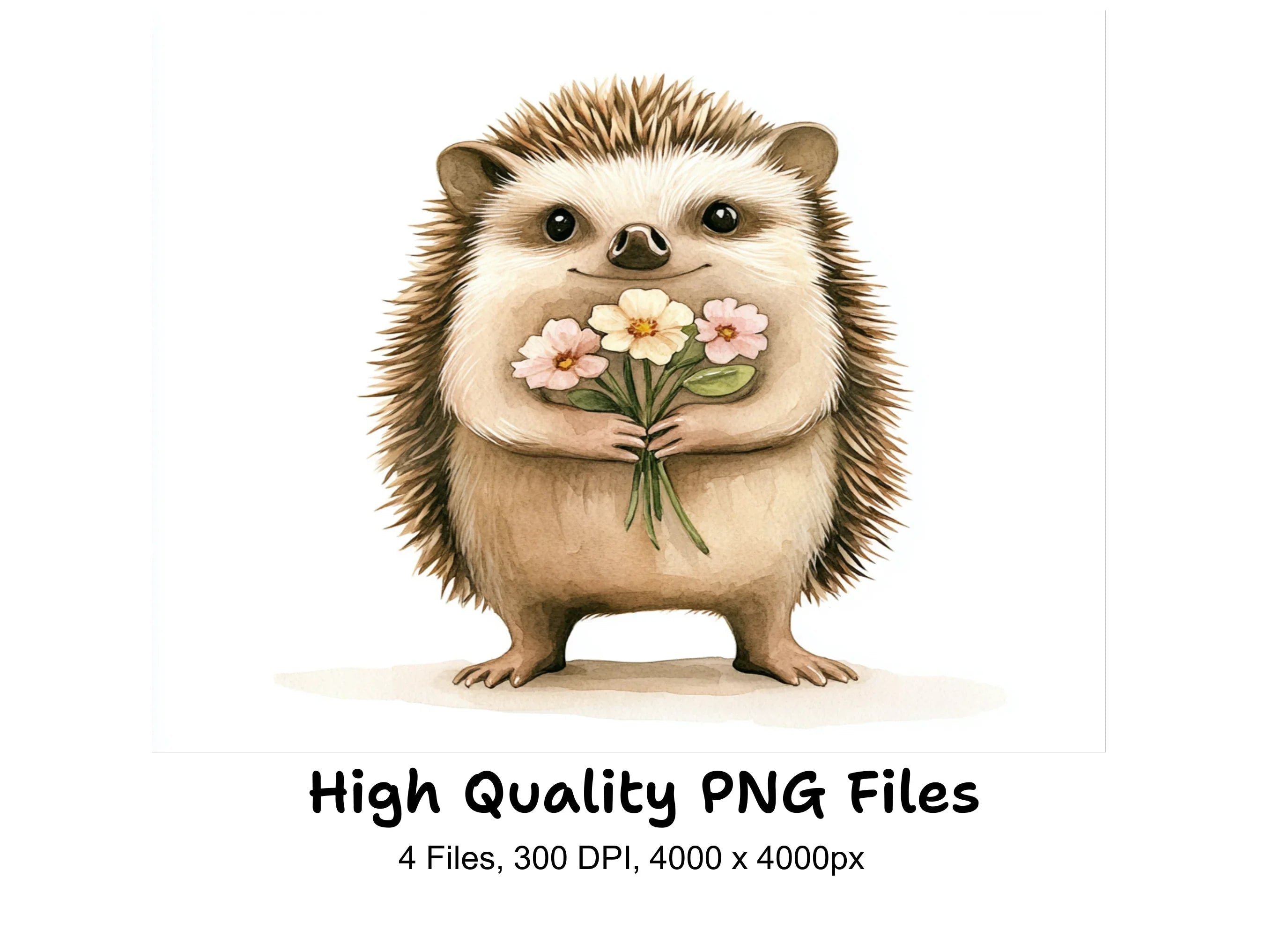 Cute Hedgehog with Flowers Clipart Bundle