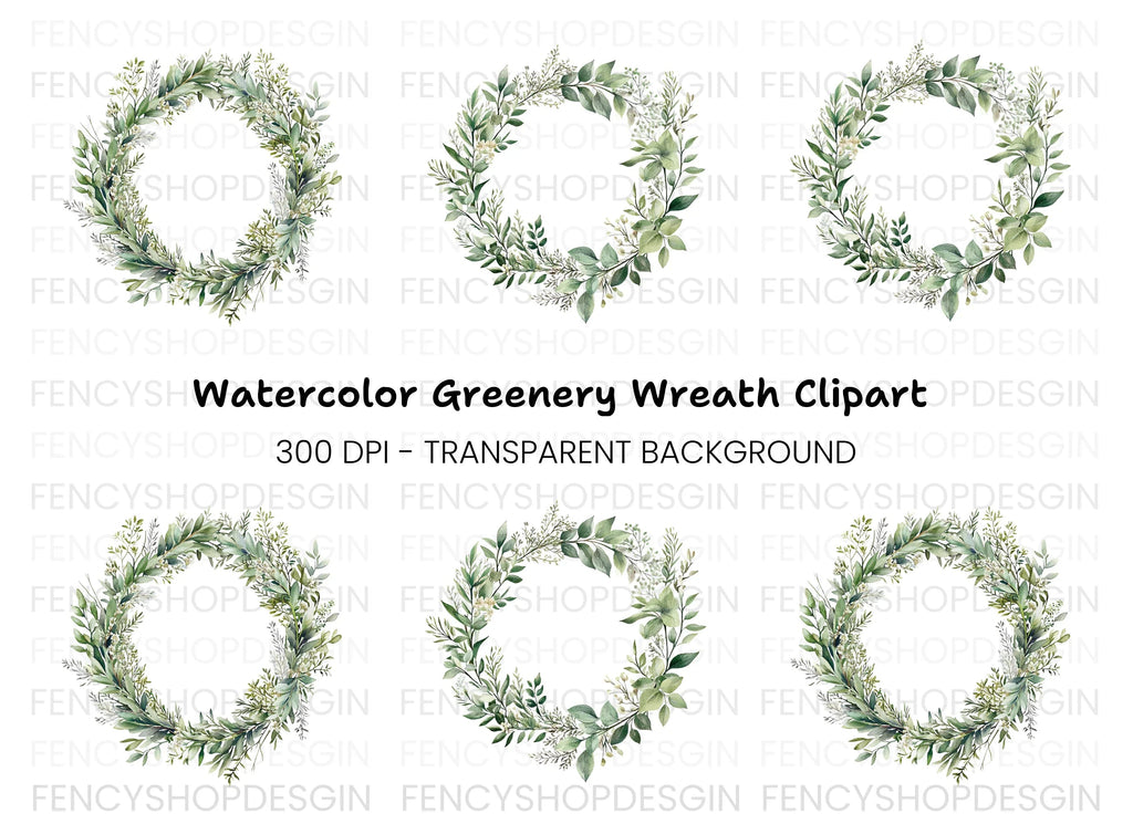 Greenery Wreaths Clipart Bundle