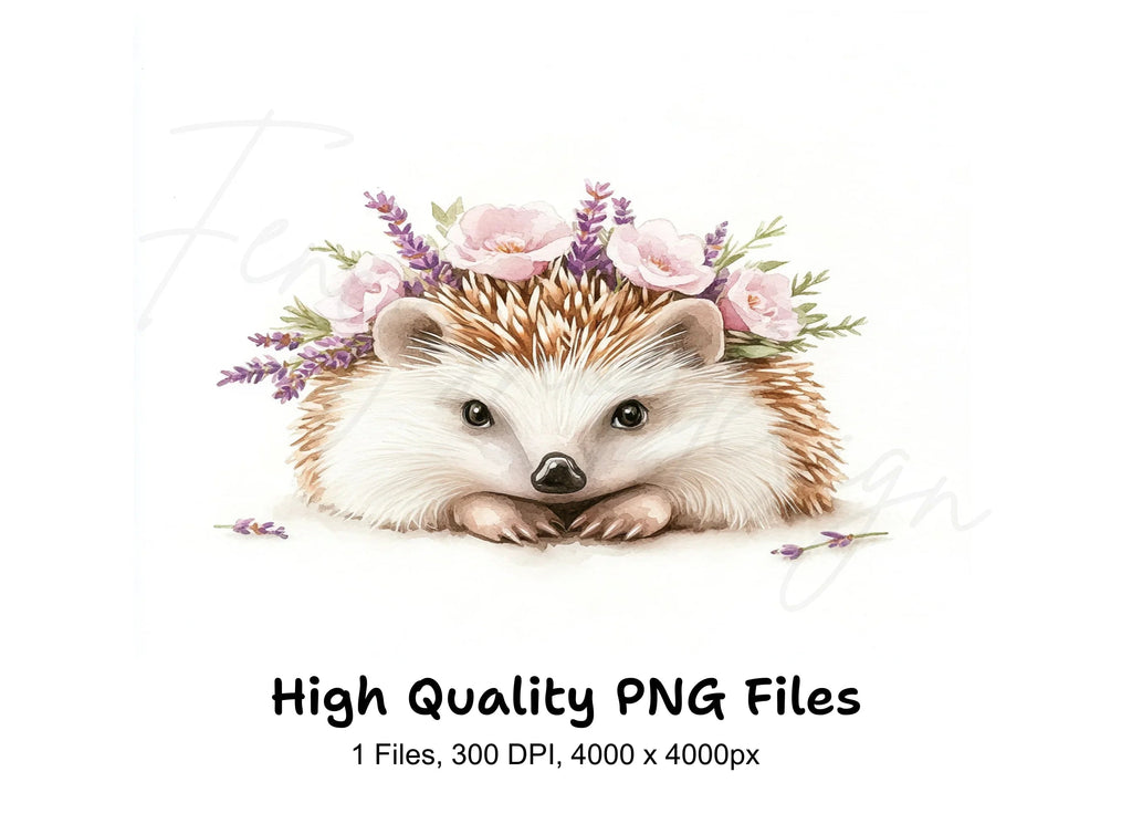 Cute Hedgehog Floral Crown Clipart Bundle