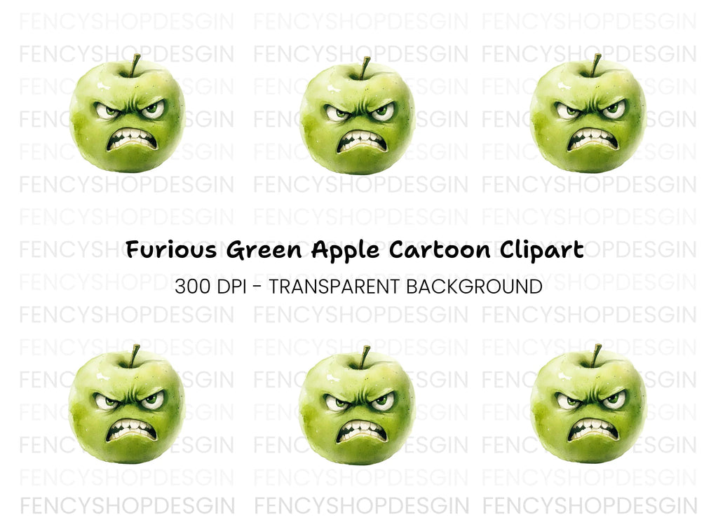 Angry Green Apple Cartoon Clipart Bundle