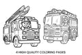 Cute Fire Truck and Snowman Driver Coloring Books