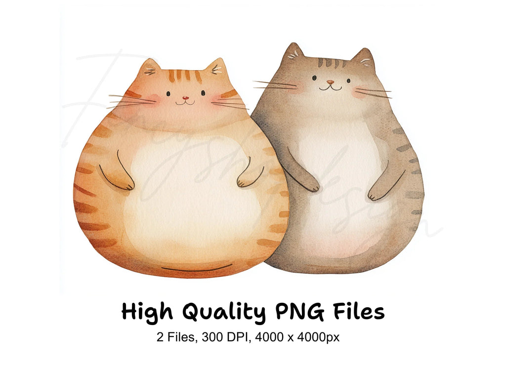 Cute Chubby Cat Pairs Clipart Bundle