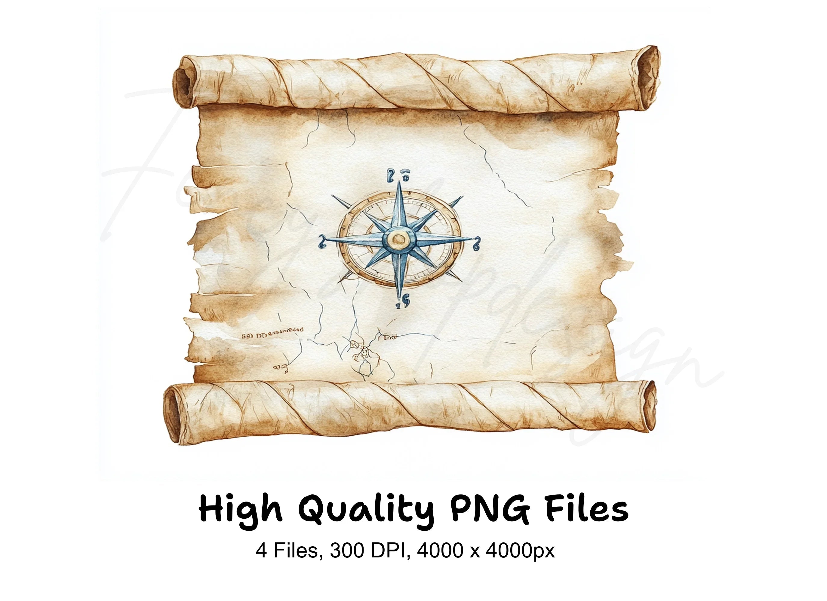 Vintage Scroll Maps Clipart Bundle