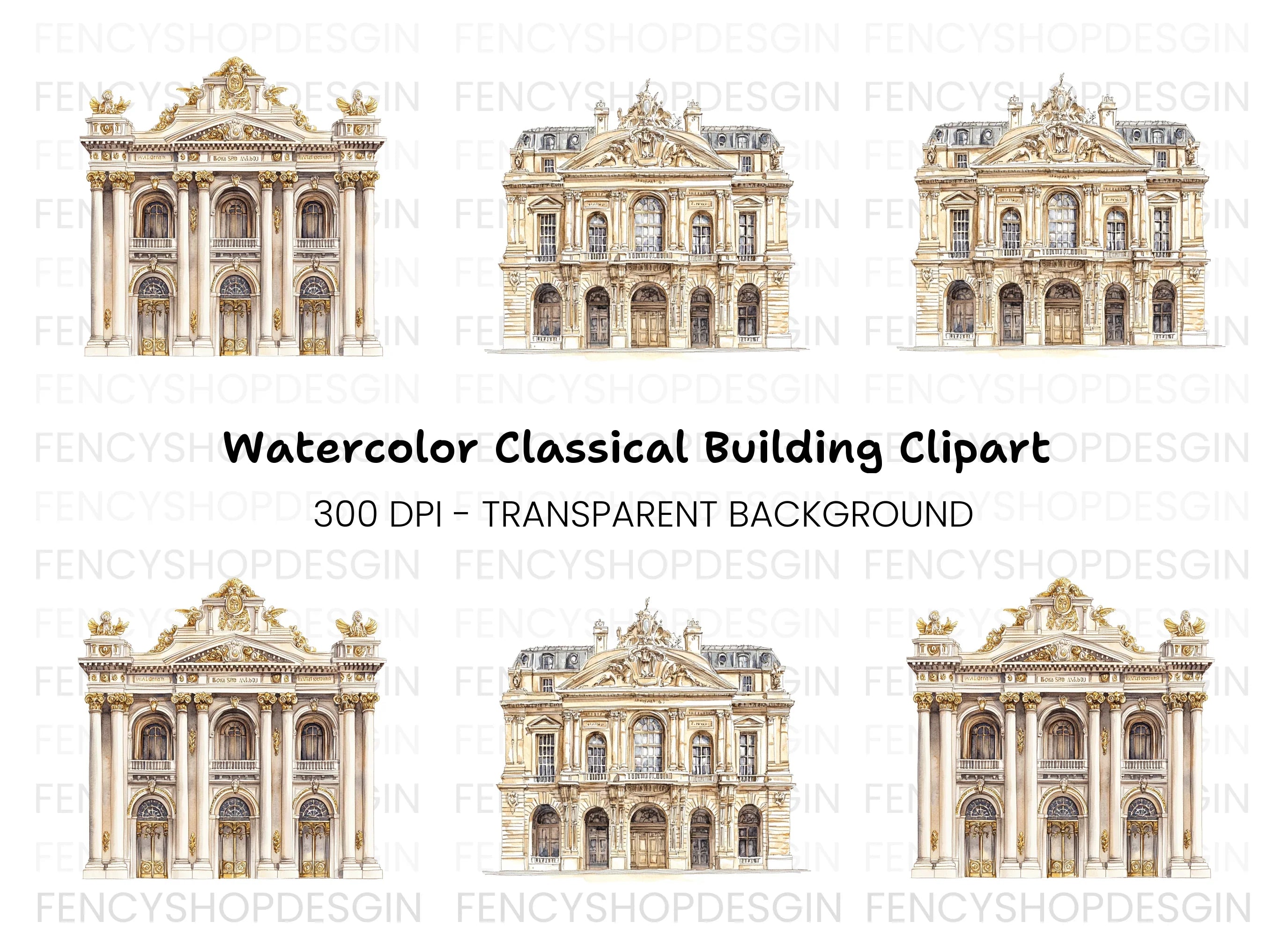 Baroque Neoclassical Building Clipart Bundle