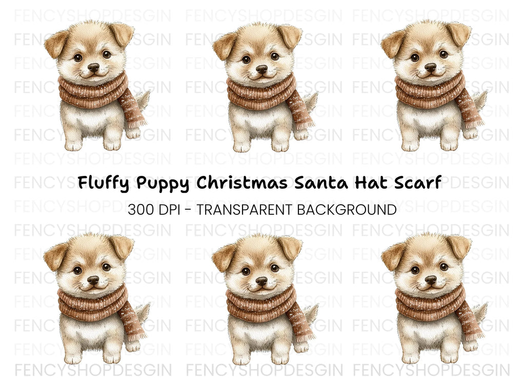 Cute Puppy in Scarf Winter Clipart Bundle