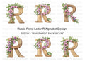 Floral Wooden Letter Clipart Bundle