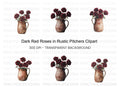 Dark Red Roses in Rustic Pitchers Clipart Bundle