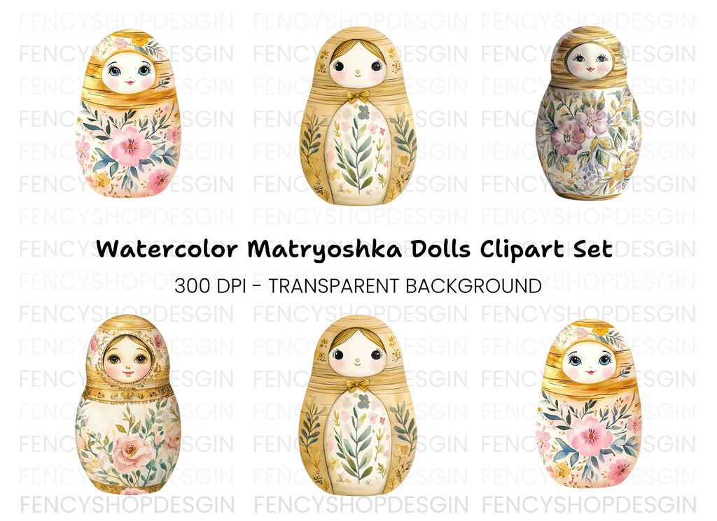 Floral Matryoshka Dolls Clipart Bundle
