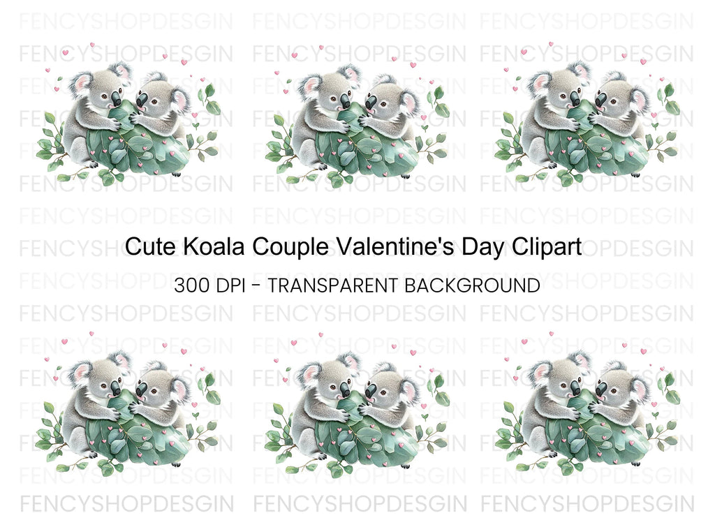 Cute Koala Couple Love Clipart Bundle