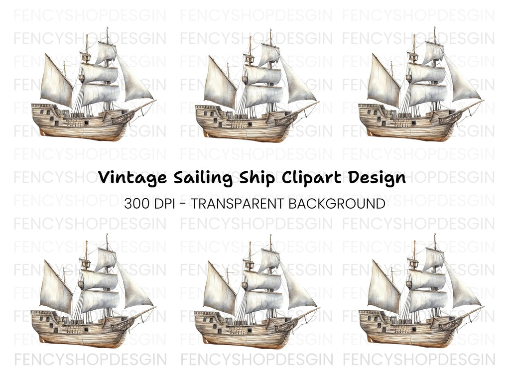 Vintage Sailing Ship Clipart Bundle