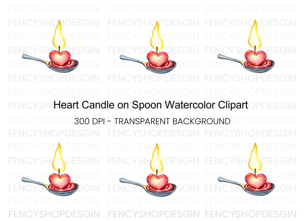 Heart Candle on Spoon Clipart Bundle