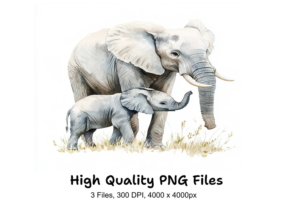 Cute Elephant Mother and Baby Clipart Bundle