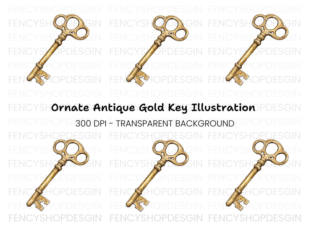 Ornate Golden Antique Key Clipart Bundle