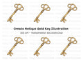 Ornate Golden Antique Key Clipart Bundle