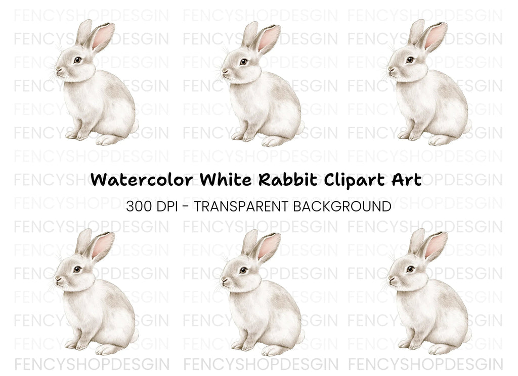 Cute White Bunny Rabbit Clipart Bundle