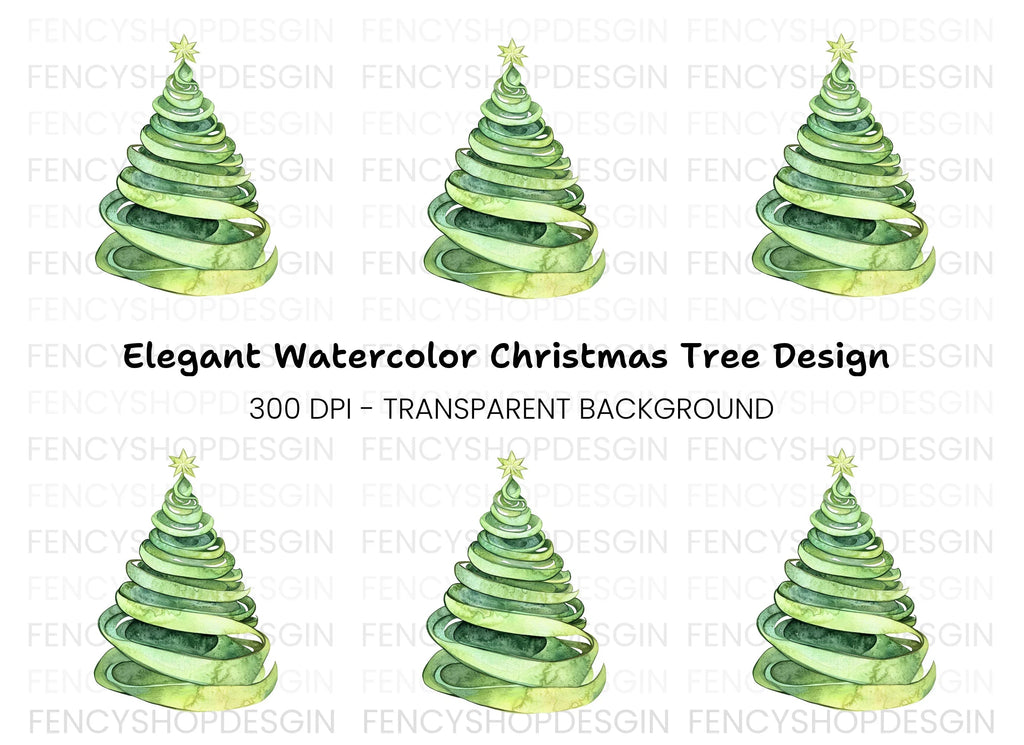 Ribbon Christmas Tree Clipart Bundle