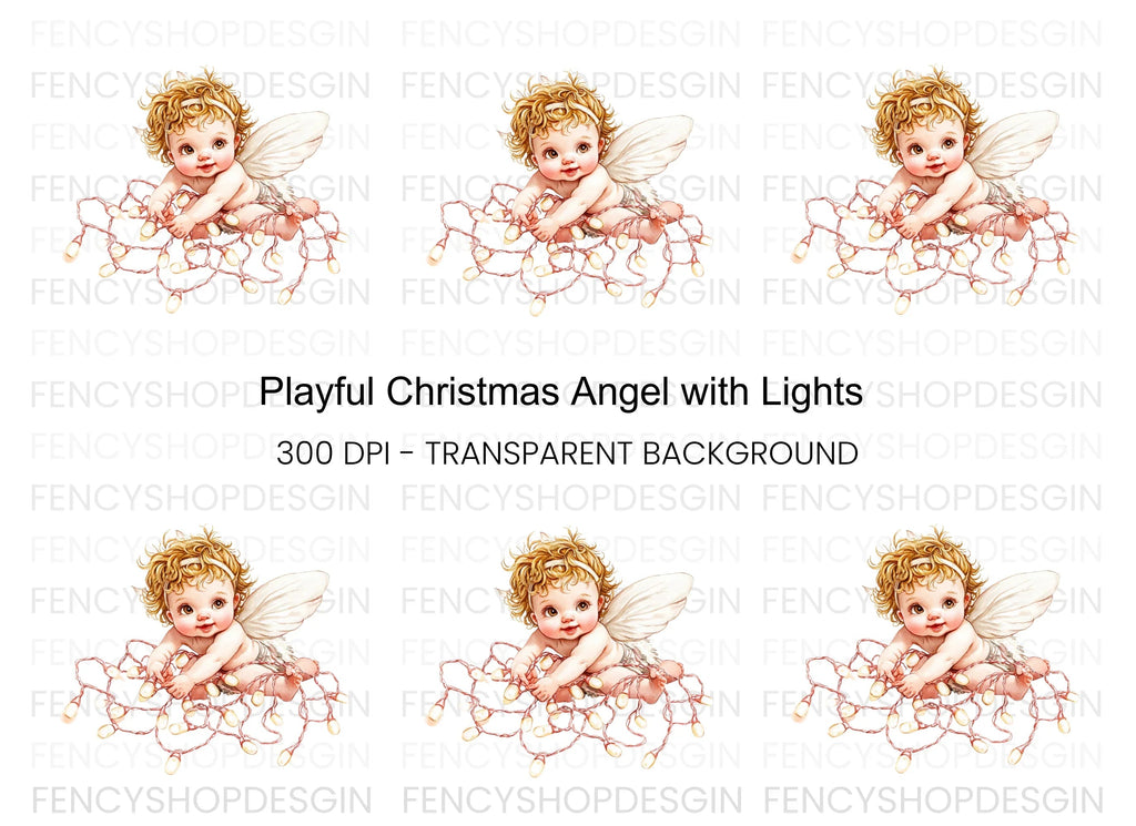Playful Baby Angel with Pink Lights Clipart Bundle