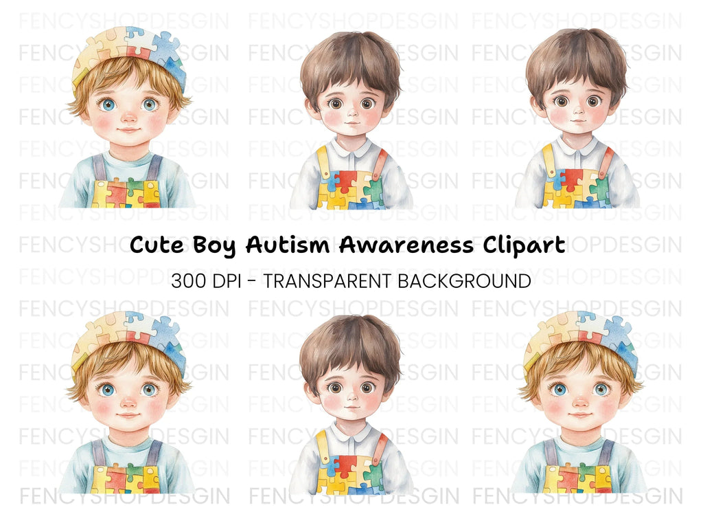 Cute Boys in Puzzle Overalls Clipart Bundle