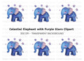 Galaxy Elephant with Stars Clipart Bundle