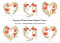 Poppy and Wheat Heart Clipart Bundle