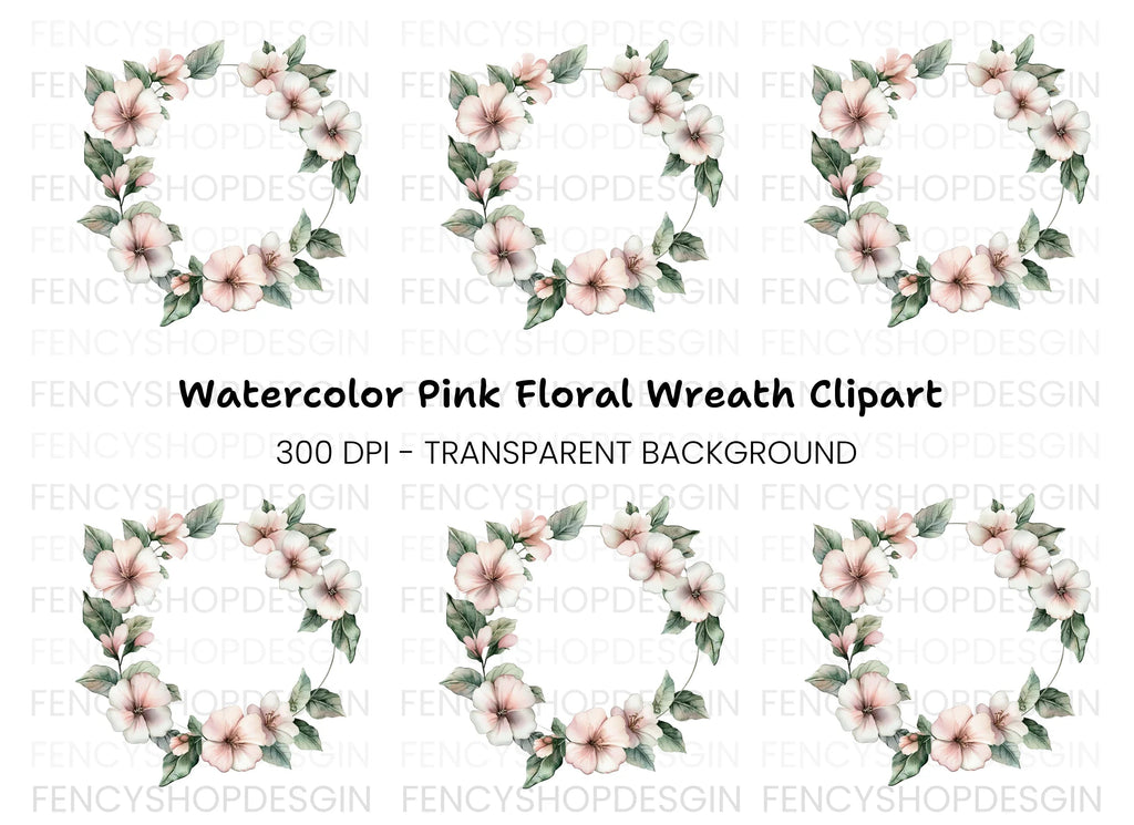 Blush Pink Floral Wreath Clipart Bundle