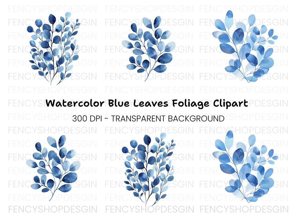 Blue Eucalyptus Leaves Clipart Bundle