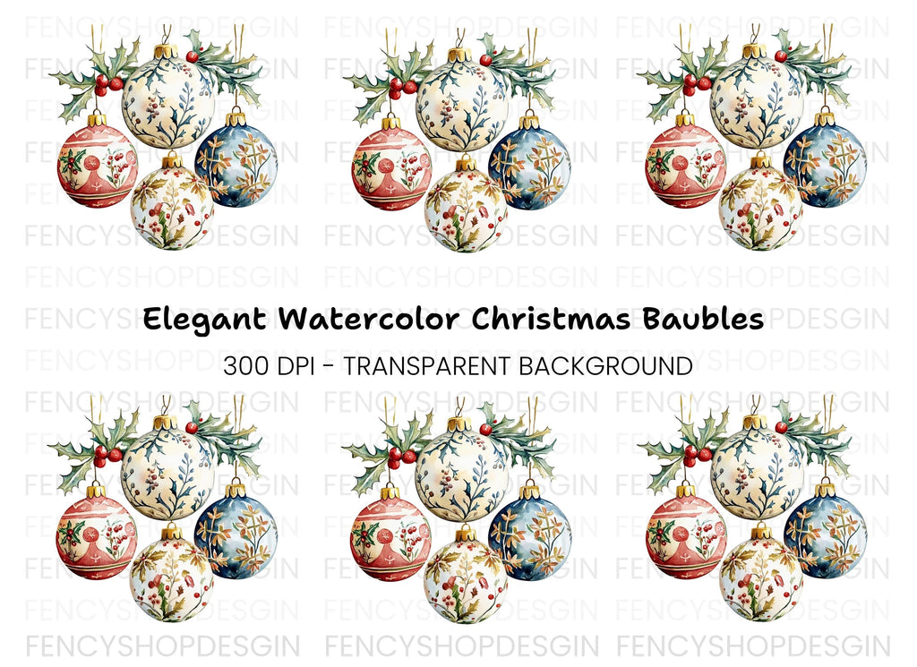 Elegant Christmas Ornaments Clipart Bundle