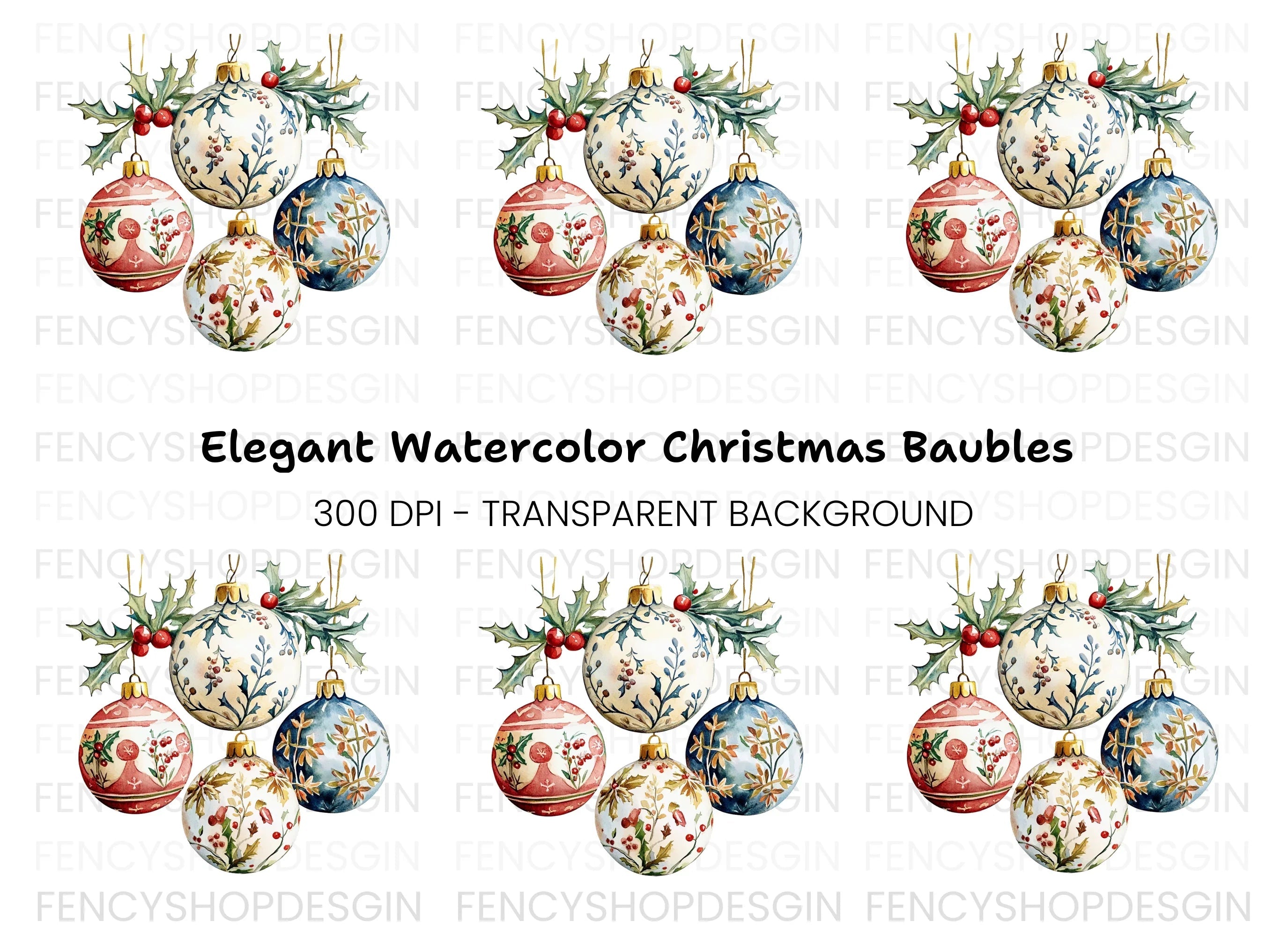 Elegant Christmas Ornaments Clipart Bundle