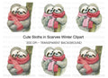 Cute Sloth Couple in Winter Scarves Clipart Bundle