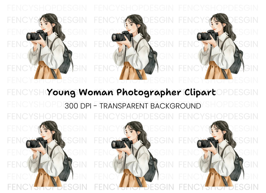 Stylish Girl Photographer Clipart Bundle
