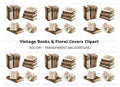 Vintage Floral Accents Books Clipart Bundle