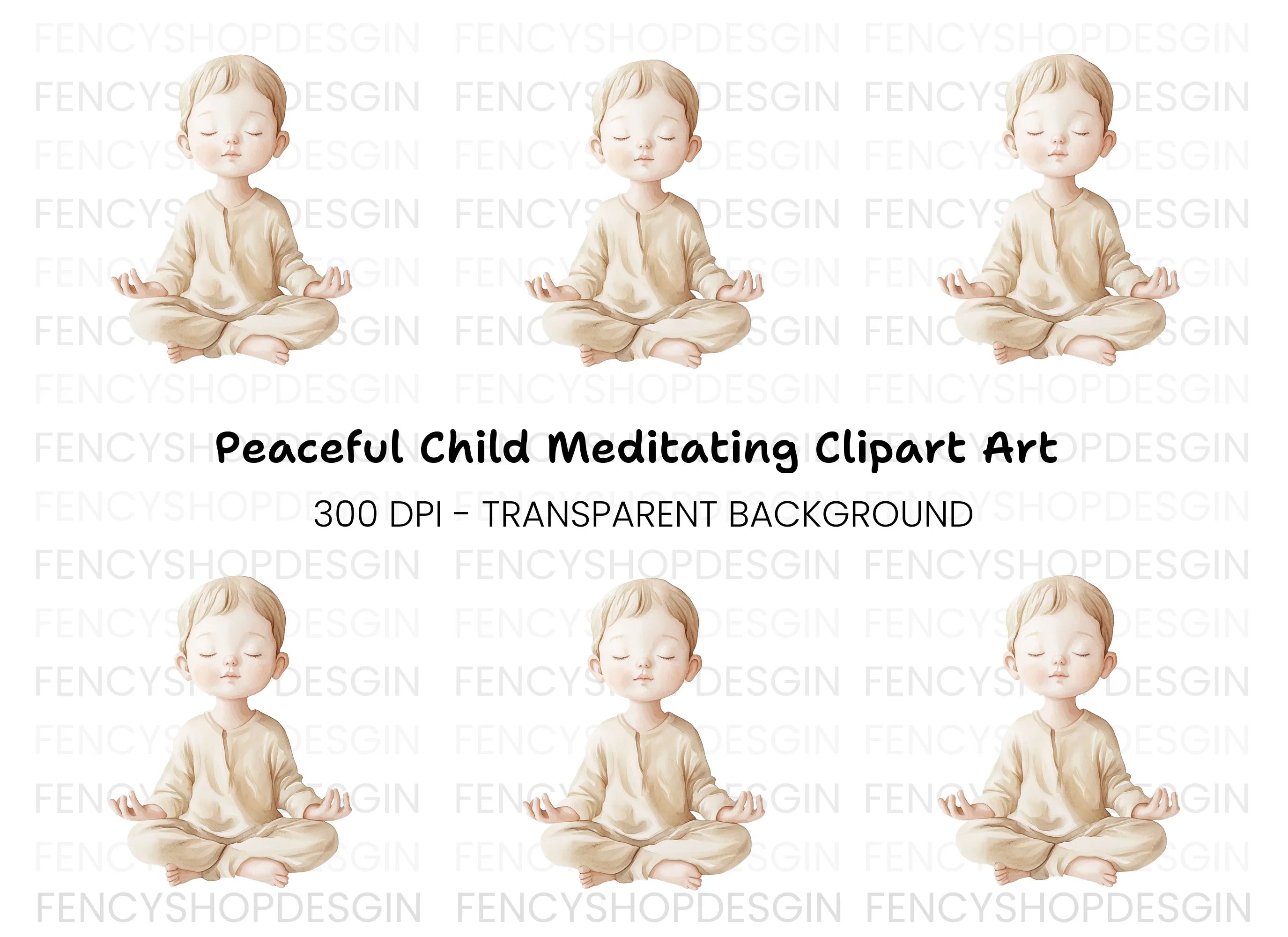 Boy Meditating Illustration Clipart Bundle