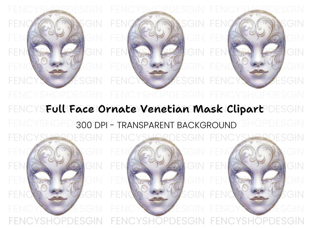 Elegant White Gold Masquerade Mask Clipart Bundle